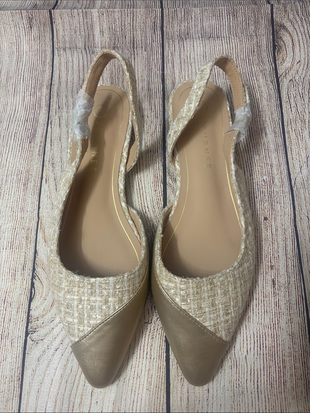 NWOT Journee Collection Daphnne Ballet Flats Tweed Fabric Champagne Size 7.5 M